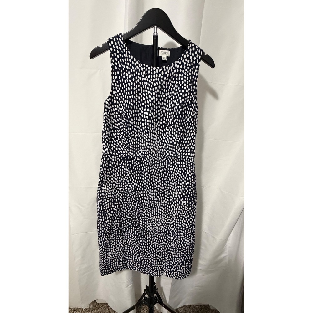 J.Crew Womens Polka Dot Sleeveless Shift Dress Navy Blue White Size 4